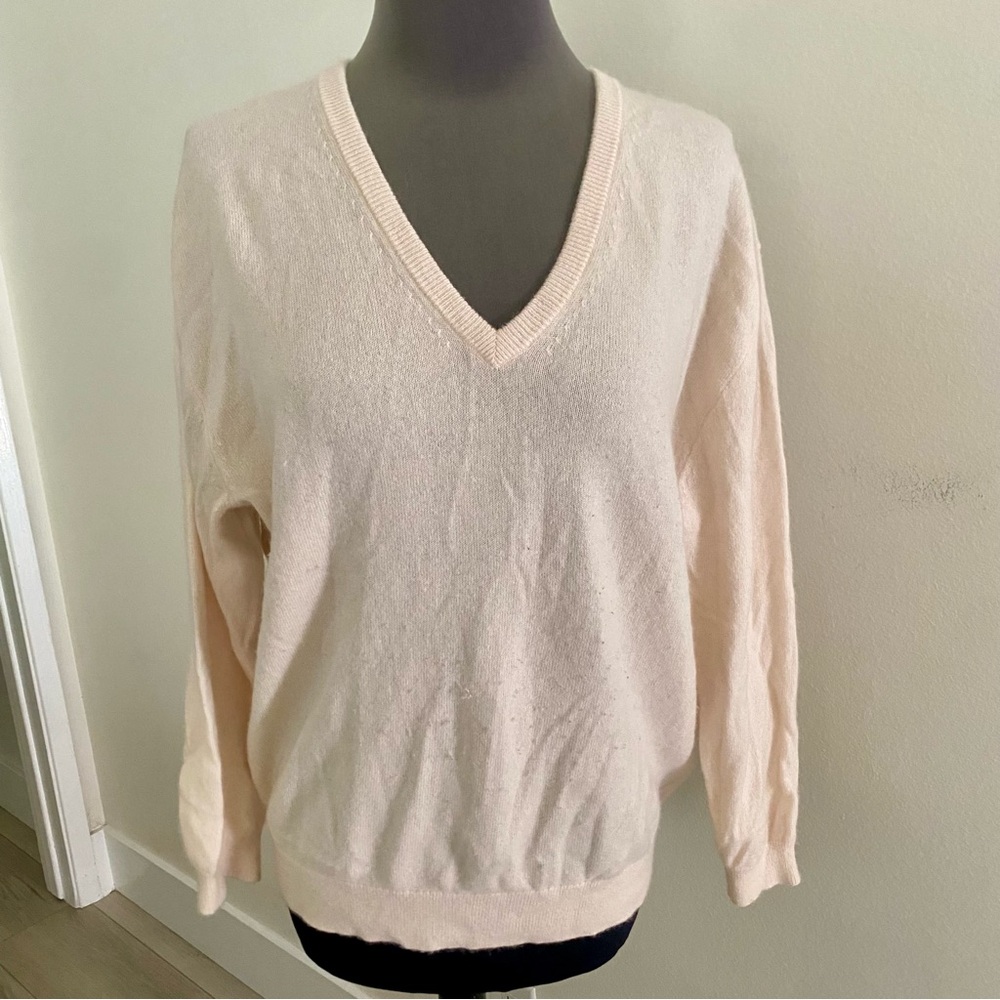 J. CREW SOFT BLUSH 100% CASHMERE V NECK RELAXED FIT SWEATER SIZE SMALL